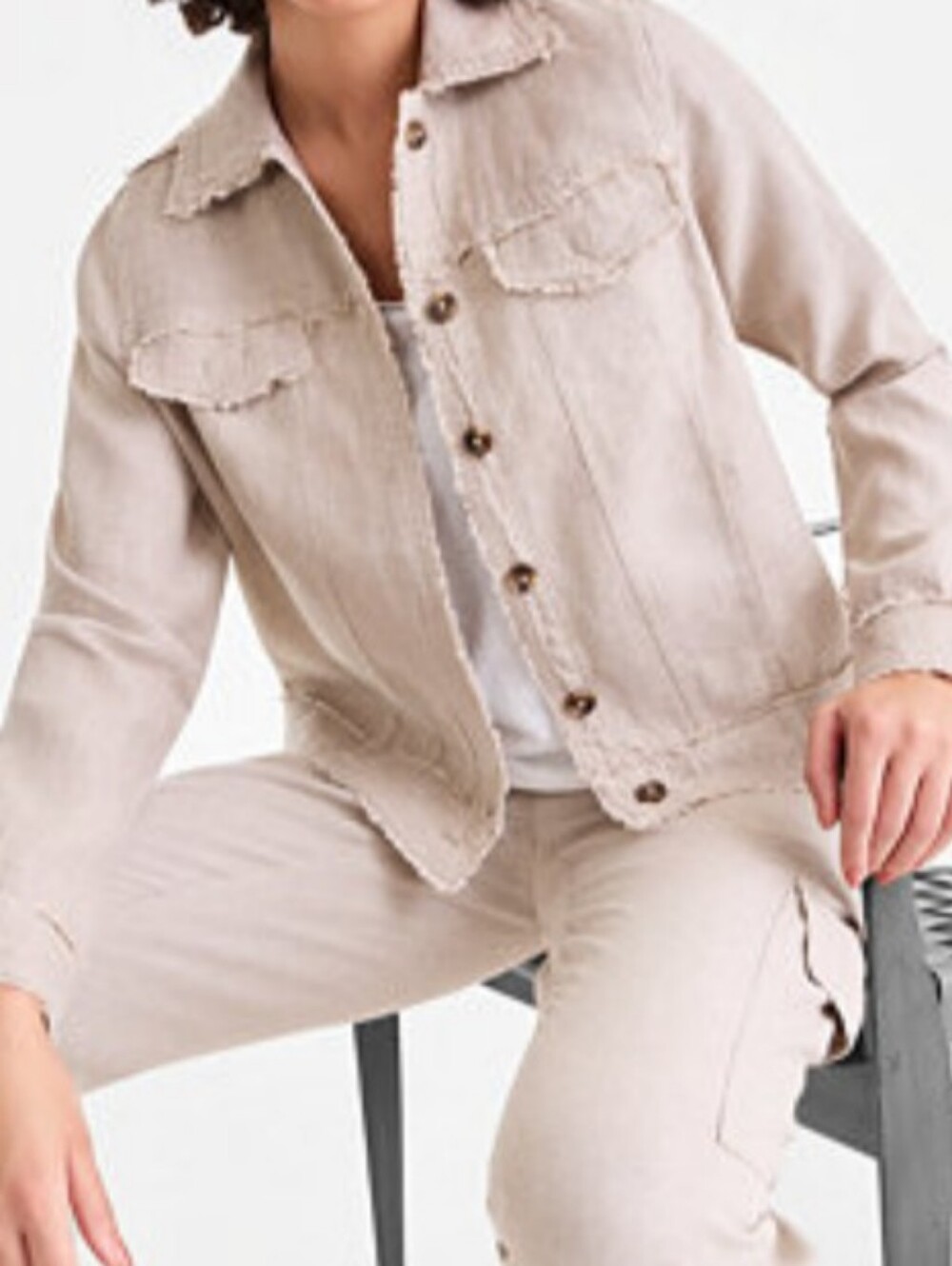 Petite 100% Linen Frayed-Edge JacketVenture into the fray of allover raw-edge de
